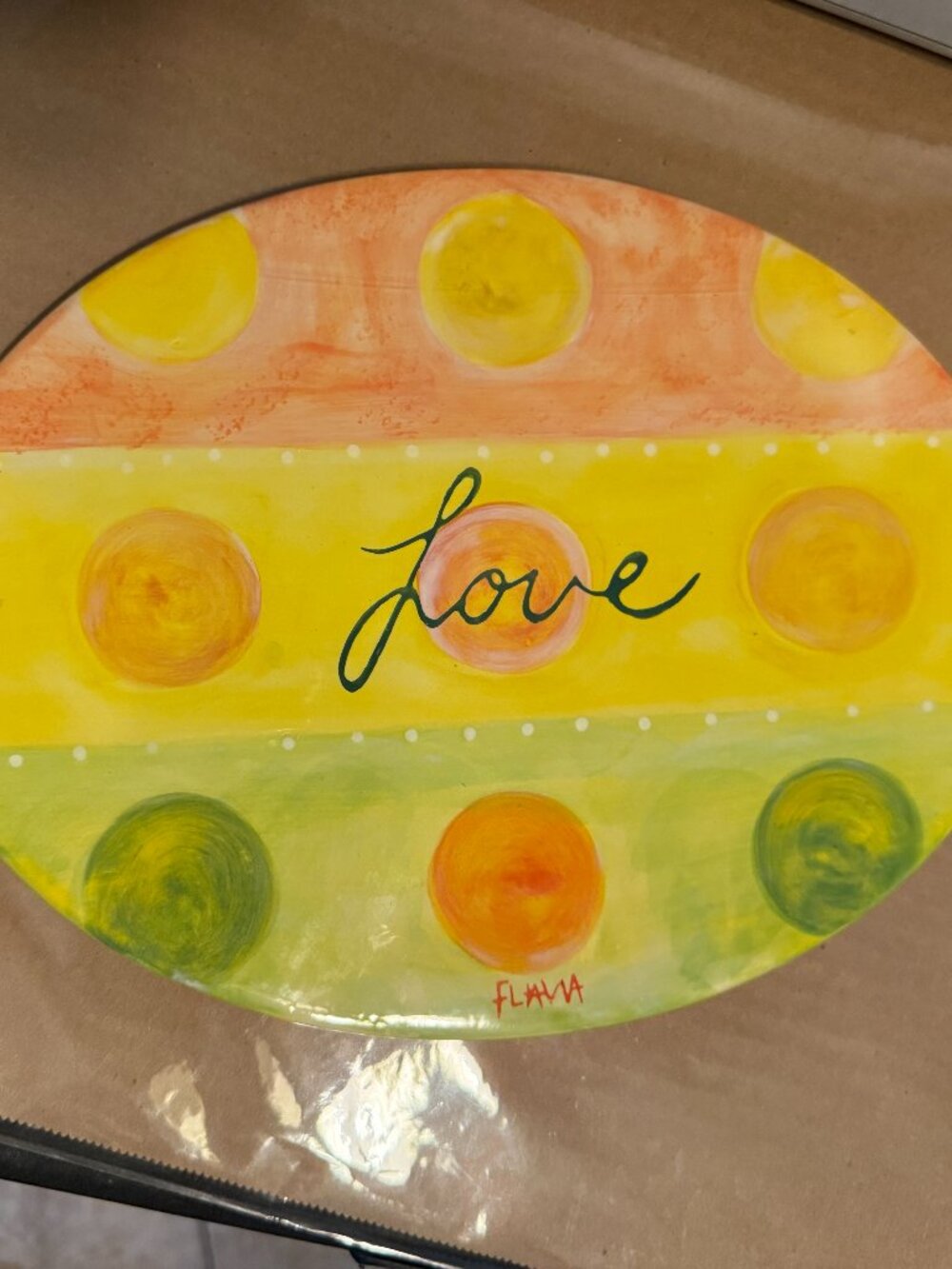 Flavia Ceramic “Love” Trivet/Plaque, Oval Shape (112)